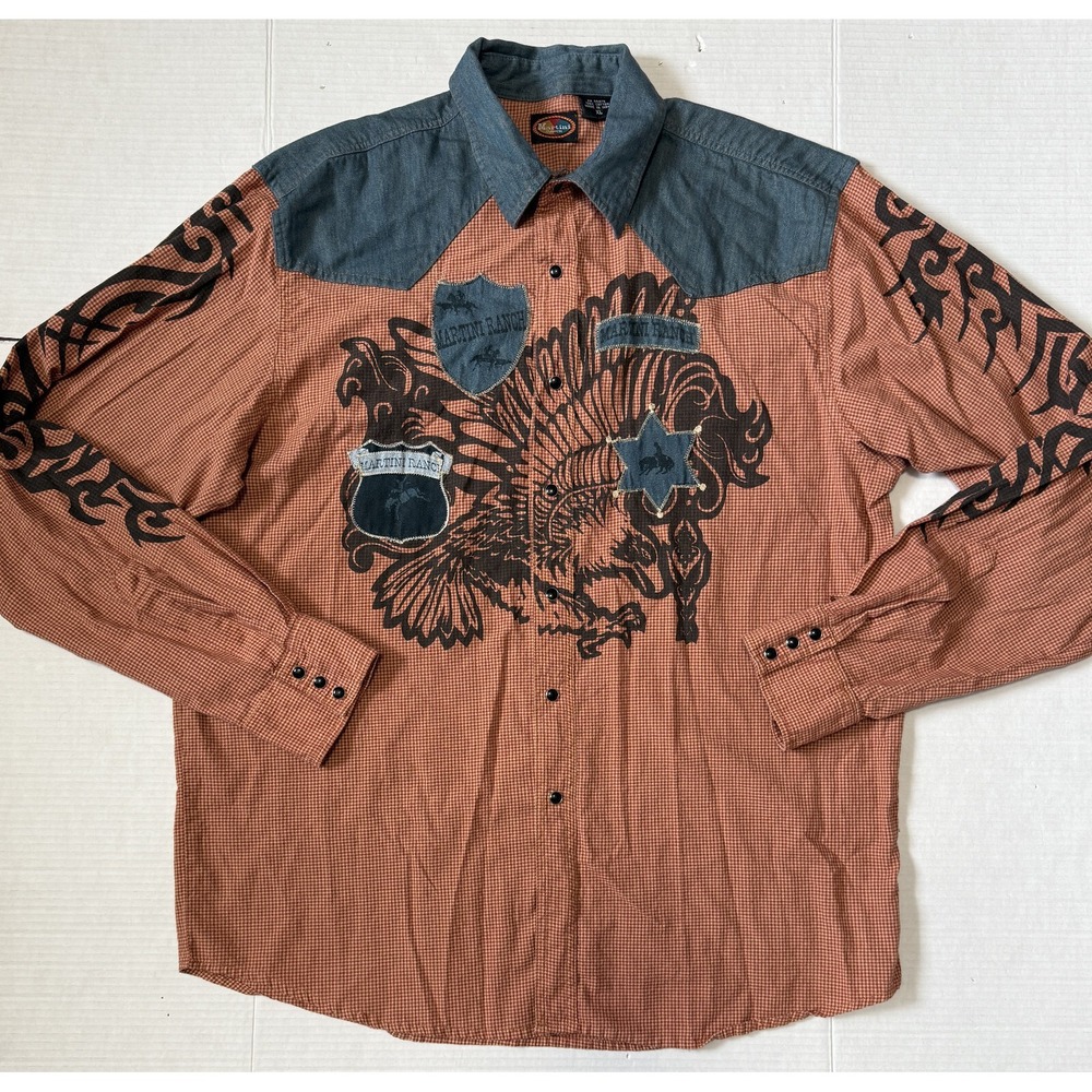 MARTINI RANCH -  Men's Pearl Snap Rodeo Cowboy Western‎ Shirt -Size X-Large - XL